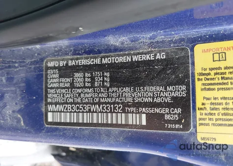 2015 Mini Countryman Cooper из США, поврежденный, VIN WMWZB3C53FWM33132